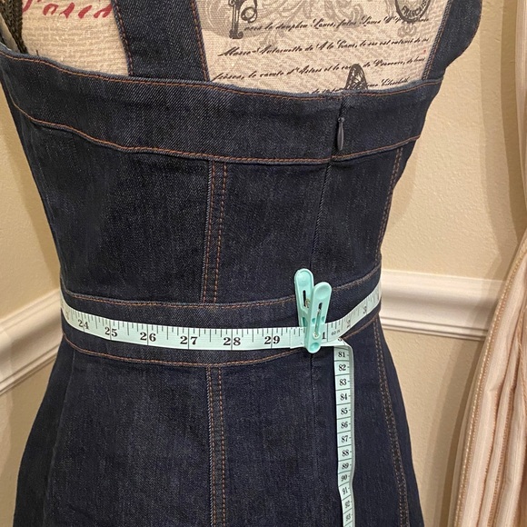 Ann Taylor Factory Denim Midi Dress Dark Wash Sleeveless Fit & Flare Size 0 - Picture 6 of 10